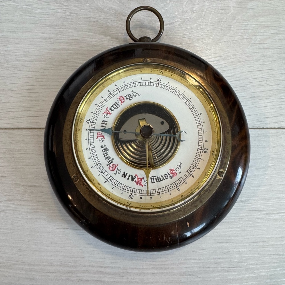 Vintage wall barometer with wood and brass case by Swift, Germany
